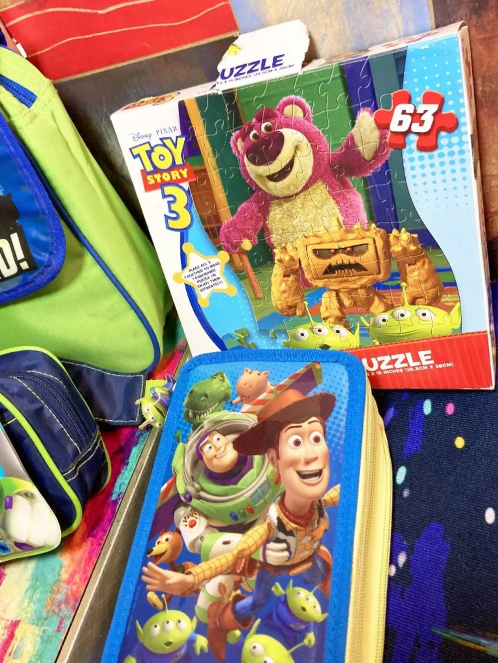 VINTAGE DISNEY TOY STORY BAG LOT WITH PUZZLE